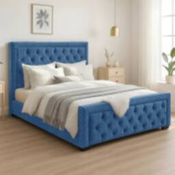 Bed Time UK Naples Bed Frame with Chesterfield Floor Standing Headboard & FB in Blue - Size: King - thumbnail 2