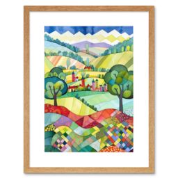 "Artery8 Wall Art Print English Countryside Rural Landscape Folk Art Watercolour Painting Artwork Framed 9X7 Inch in Beige - Size: W7"" x H9""" - thumbnail 1