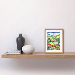 "Artery8 Wall Art Print English Countryside Rural Landscape Folk Art Watercolour Painting Artwork Framed 9X7 Inch in Beige - Size: W7"" x H9""" - thumbnail 2