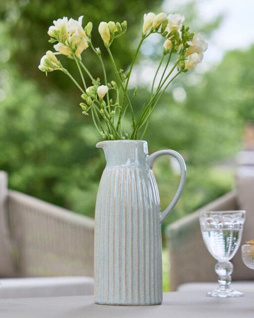 Dibor Traditional Tall Ribbed Blue Decorative Pitcher Jug Vase in Grey - Size: Large - image 1