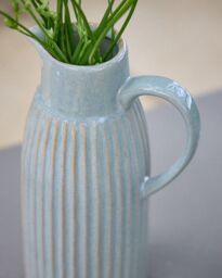 Dibor Traditional Tall Ribbed Blue Decorative Pitcher Jug Vase in Grey - Size: Large - thumbnail 2