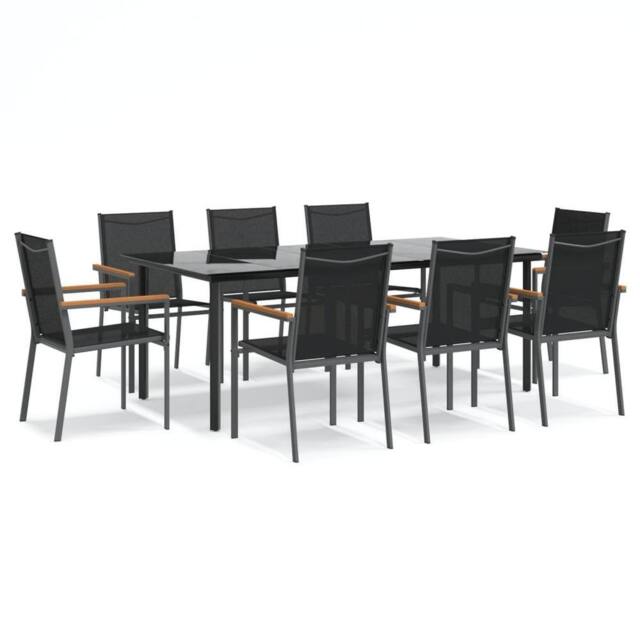 Berkfield Home 9 Piece Garden Dining Set Black Textilene & Steel - image 1