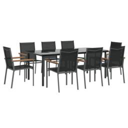 Berkfield Home 9 Piece Garden Dining Set Black Textilene & Steel - thumbnail 3