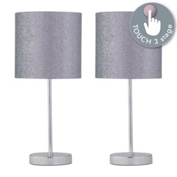 First Choice Lighting Set of 2 Chrome Touch Operated Table Lamp with Silver Glitter Shades - thumbnail 2