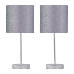 First Choice Lighting Set of 2 Chrome Touch Operated Table Lamp with Silver Glitter Shades - thumbnail 1