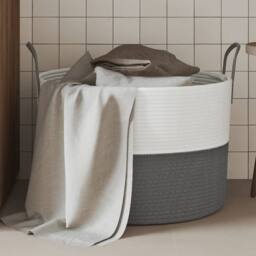 Berkfield Home Storage Basket Grey & White √ò51x33 cm Cotton - Size: 51x33 cm - thumbnail 2