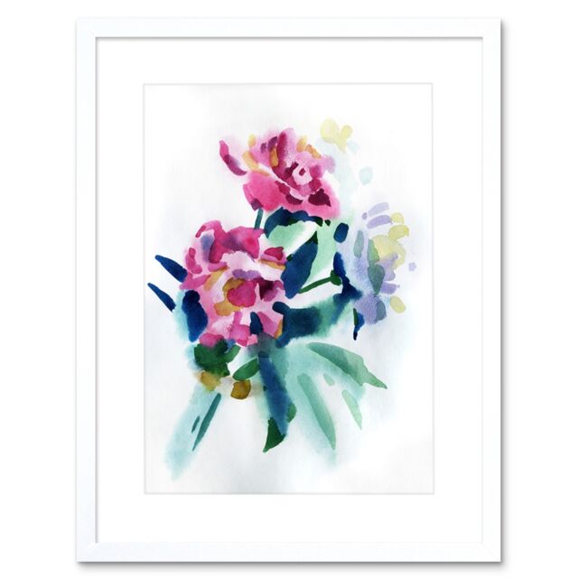 "Artery8 Wall Art Print Flower Watercolour Peony Art Framed 9x7 inch in White - Size: W7"" x H9""" - image 1