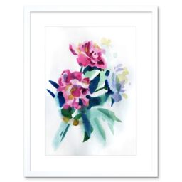 "Artery8 Wall Art Print Flower Watercolour Peony Art Framed 9x7 inch in White - Size: W7"" x H9""" - thumbnail 1