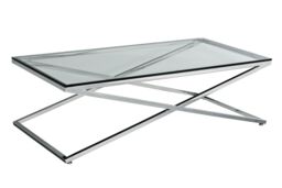 Orsina Sturdy Design Glass Top Criss Cross Coffee Table, Versatile Table For Livingroom, Functional Decorative Table in Silver