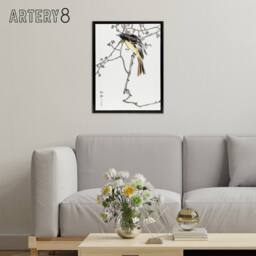 "Artery8 Siberian Blue Tail Bird Japanese Framed Canvas Wall Art Print Kashu - Size: W18"" x H24""" - thumbnail 3