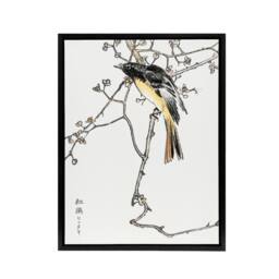 "Artery8 Siberian Blue Tail Bird Japanese Framed Canvas Wall Art Print Kashu - Size: W18"" x H24""" - thumbnail 1