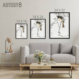 "Artery8 Siberian Blue Tail Bird Japanese Framed Canvas Wall Art Print Kashu - Size: W18"" x H24""" - thumbnail 4