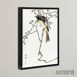 "Artery8 Siberian Blue Tail Bird Japanese Framed Canvas Wall Art Print Kashu - Size: W18"" x H24""" - thumbnail 2