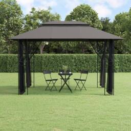 Berkfield Home Gazebo with Sidewalls Anthracite 400x300x270 cm Steel in Black - Size: 400 x 300 x 270 cm - thumbnail 2