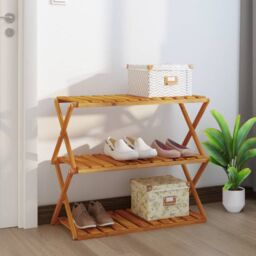 Berkfield Home 3-Tier Folding Shelf Brown 70x31x63 cm Solid Wood Acacia - Size: 70 x 31 x 63 cm - thumbnail 1