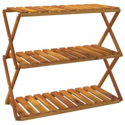 Berkfield Home 3-Tier Folding Shelf Brown 70x31x63 cm Solid Wood Acacia - Size: 70 x 31 x 63 cm - thumbnail 2