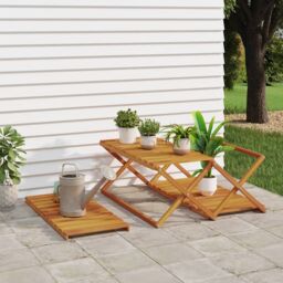 Berkfield Home 3-Tier Folding Shelf Brown 70x31x63 cm Solid Wood Acacia - Size: 70 x 31 x 63 cm - thumbnail 3