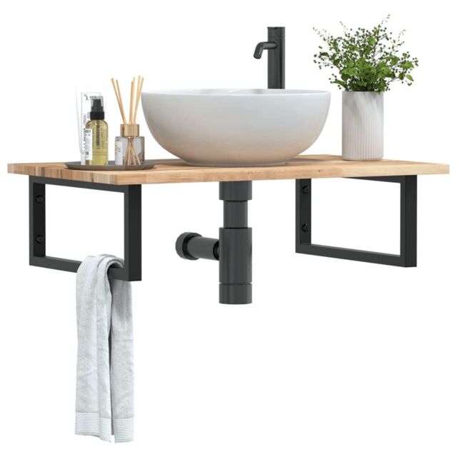 Berkfield Home Basin Shelf Wall Mounted Steel & Solid Wood Acacia in Brown - image 1