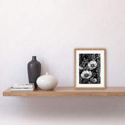 "Artery8 Wall Art Print Poppy Wild Flower Pattern Black & White Linocut Artwork Framed 9X7 Inch in Beige - Size: W7"" x H9""" - thumbnail 2