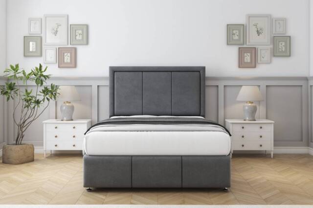 "Comfort Beds Savoy Coniston Divan Base No Drawers - 54"" Headboard-Footboard in Dark Grey - Size: King" - image 1