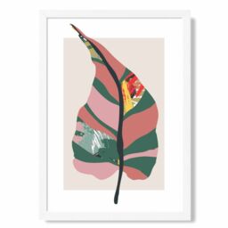 ARTZE Tropical Plant Green & Red Minamilist Framed Print SIZE: A2 with White Frame - Size: A4 - thumbnail 1