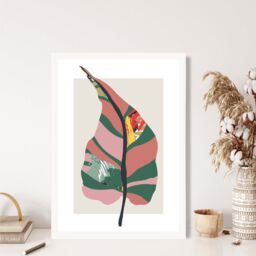 ARTZE Tropical Plant Green & Red Minamilist Framed Print SIZE: A2 with White Frame - Size: A4 - thumbnail 2