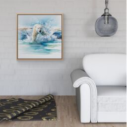"Warren Reed - Designer Hunting Polar Bear Watercolour Framed Canvas in Light Brown - Size: W30"" x H30""" - thumbnail 2