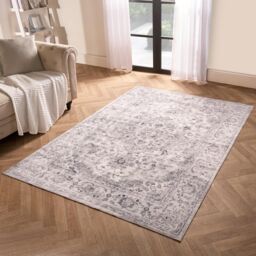 OHS Vintage Print Washable Rug Non Slip Floor Carpet Mat Runners in Grey - Size: 160 cm x 230 cm - thumbnail 2