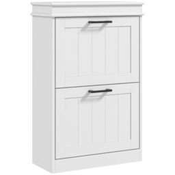 HOMCOM Shoe Storage Cabinet with Adjustable Shelves Drawers for Entryway in White - thumbnail 2
