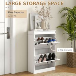 HOMCOM Shoe Storage Cabinet with Adjustable Shelves Drawers for Entryway in White - thumbnail 4