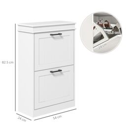 HOMCOM Shoe Storage Cabinet with Adjustable Shelves Drawers for Entryway in White - thumbnail 3