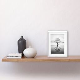 "Artery8 Wall Art Print Lone Tree by Frozen Lake Winter Landscape Black & White Photograph Artwork Framed 9X7 Inch - Size: W7"" x H9""" - thumbnail 2