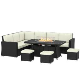 OUTSUNNY 7 Pieces Rattan Garden Furniture Set w/ 50, 000 BTU Fire Pit Table in Cream - thumbnail 2