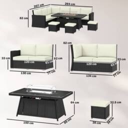 OUTSUNNY 7 Pieces Rattan Garden Furniture Set w/ 50, 000 BTU Fire Pit Table in Cream - thumbnail 3