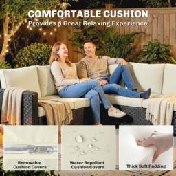 OUTSUNNY 7 Pieces Rattan Garden Furniture Set w/ 50, 000 BTU Fire Pit Table in Cream - thumbnail 6