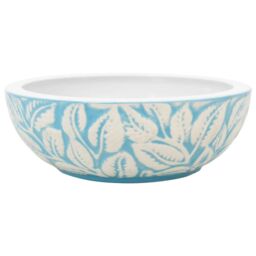 Berkfield Home Countertop Basin White & Blue Round Œ¶41x14 cm Ceramic - Size: 41x14 cm - thumbnail 2