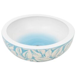 Berkfield Home Countertop Basin White & Blue Round Œ¶41x14 cm Ceramic - Size: 41x14 cm - thumbnail 3