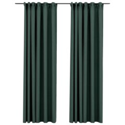 Berkfield Home Linen-Look Blackout Curtains with Hooks 2 pcs Green 140x225 cm - thumbnail 2