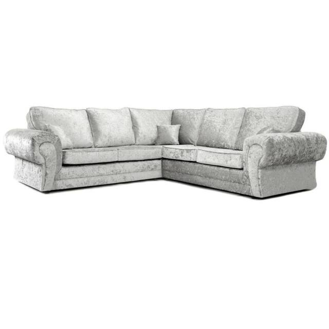Furniture 786 Tango Full Back 2C2 Corner Sofa Crushed Velvet in Silver - image 1