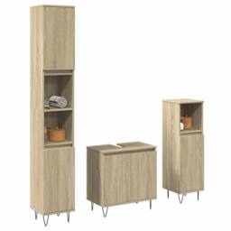 Berkfield Home 3 Piece Bathroom Furniture Set Sonoma Oak Engineered Wood in Brown - thumbnail 2
