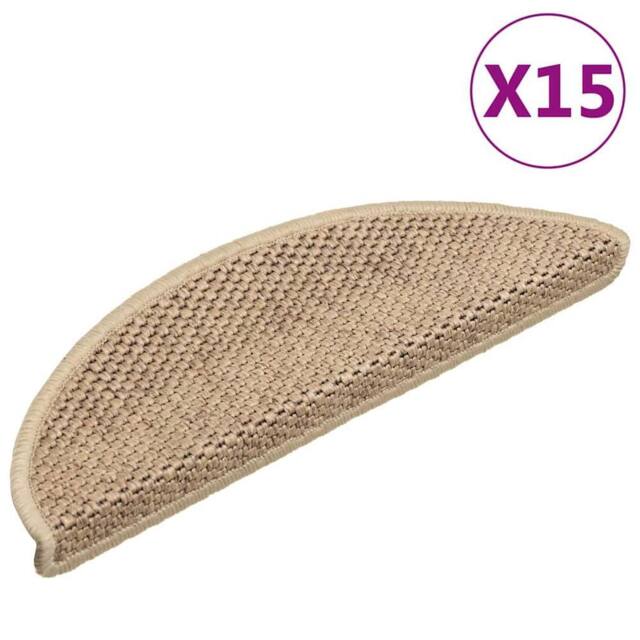 Berkfield Home Stair Mats Self-adhesive Sisal-Look 15 pcs 56x17x3 cm Sand in Beige - Size: Medium - image 1