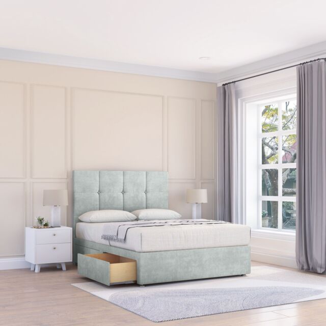 "Sloomy Jasmine Naples Bed Set With 4 Drawers, Mattress & 26"" Headboard in Silver - Size: Double" - image 1
