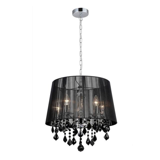 Netlighting Hanging Pendant Chrome Black 5 Light with Black Fabric Shade E14