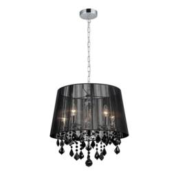Netlighting Hanging Pendant Chrome Black 5 Light with Black Fabric Shade E14