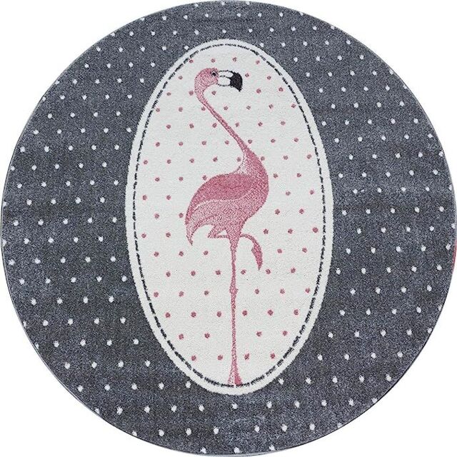 Bravich LTD Polka Dot Grey Flamingo Circle Rug - Kids in Pink - Size: 160 cm diameter - image 1