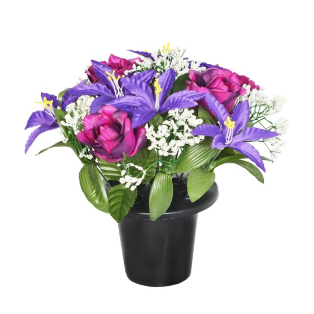 Sincere Floral Artificial Flower Memorial Graveside Rose Bowl in Purple