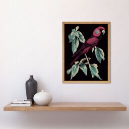 "Artery8 Wall Art Print Burgundy Parakeet Retro Modern Vintage Tropical Jungle Art Framed in Light Oak - Size: W12"" x H16""" - thumbnail 2