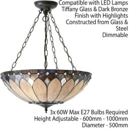 Loops Tiffany Glass Hanging Ceiling Pendant Light Dark Bronze 3 Lamp Shade i00084 in Clear - thumbnail 2