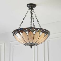 Loops Tiffany Glass Hanging Ceiling Pendant Light Dark Bronze 3 Lamp Shade i00084 in Clear - thumbnail 5