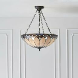 Loops Tiffany Glass Hanging Ceiling Pendant Light Dark Bronze 3 Lamp Shade i00084 in Clear - thumbnail 4